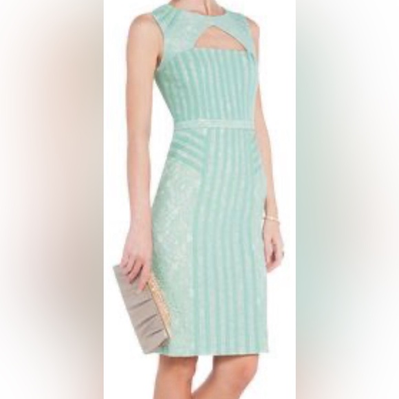 BCBGMaxAzria Dresses & Skirts - BCBGMAXAZRIA lace umi sheath mini dress mint aqua bodycon ribbon party prom US 4